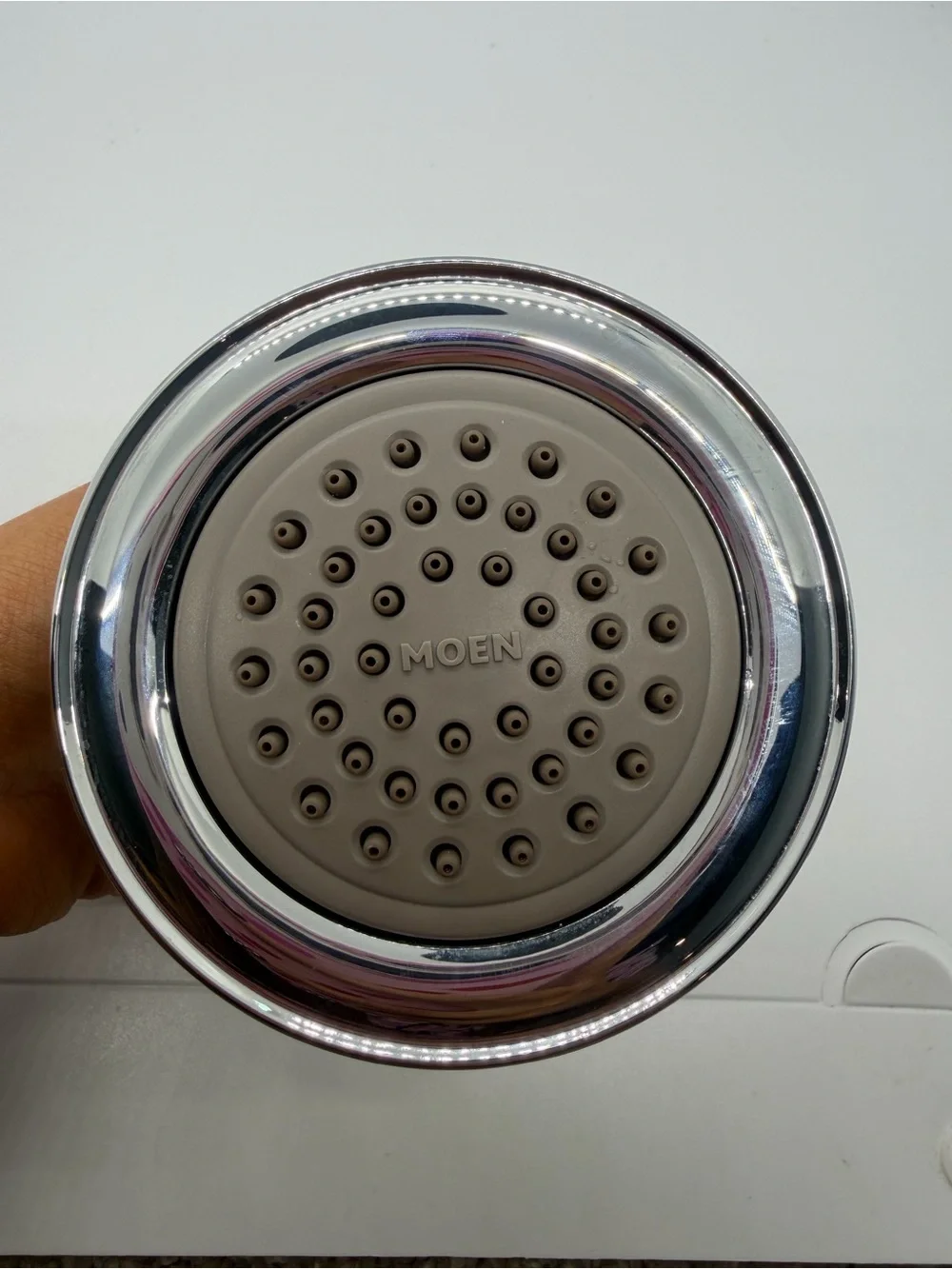 Moen Chrome Showerhead with Taupe Spray Face